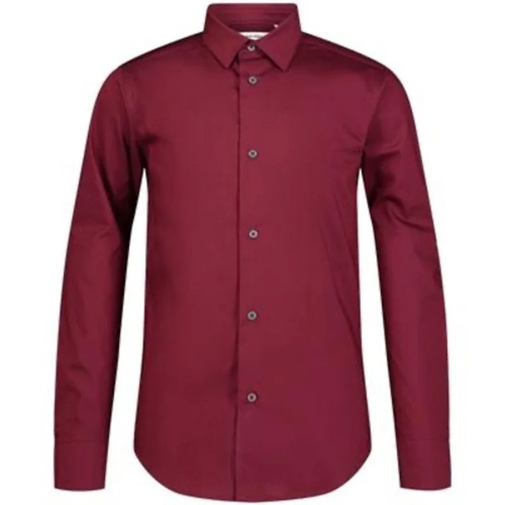 Calvin Klein Boys Long Sleeve Stretch Fashion Solid Poplin Shirt -‎ Dark Red 8